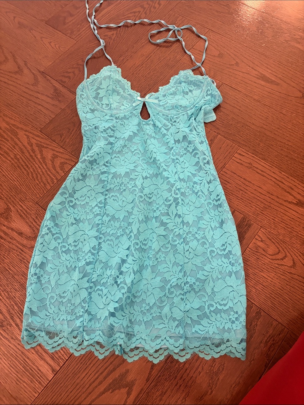 White fox Lace Slip Dress - Aqua Blue